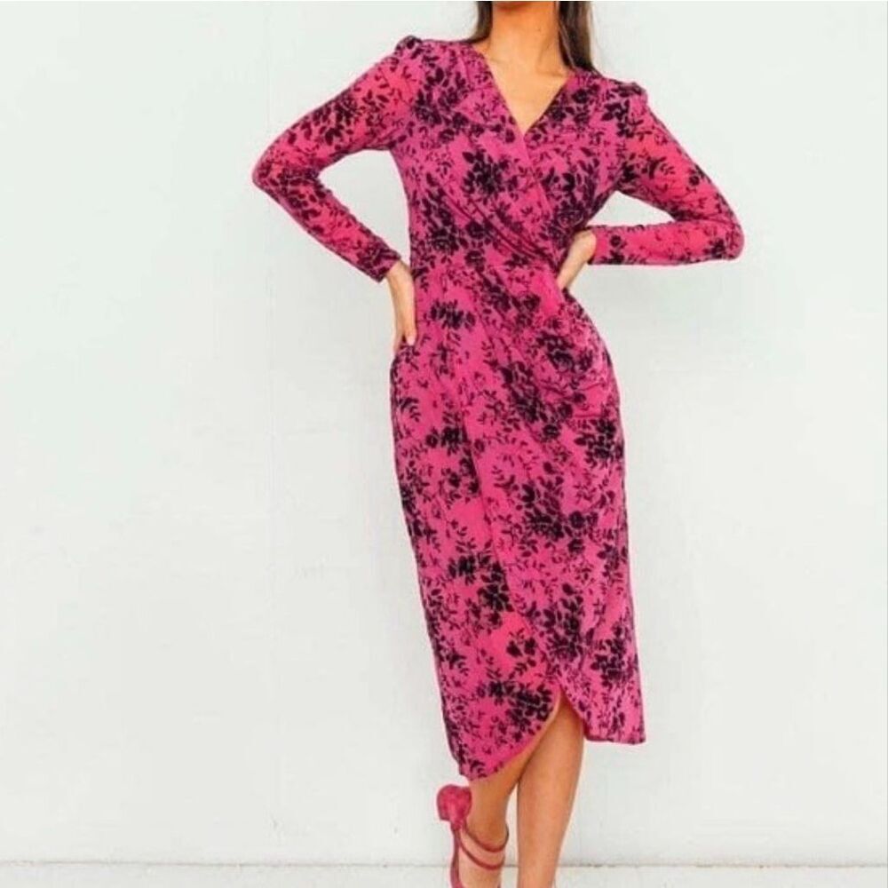 NWOT Ivy City Co Lovestruck Floral Velvet Raised Applique Midi Dress Women's XS